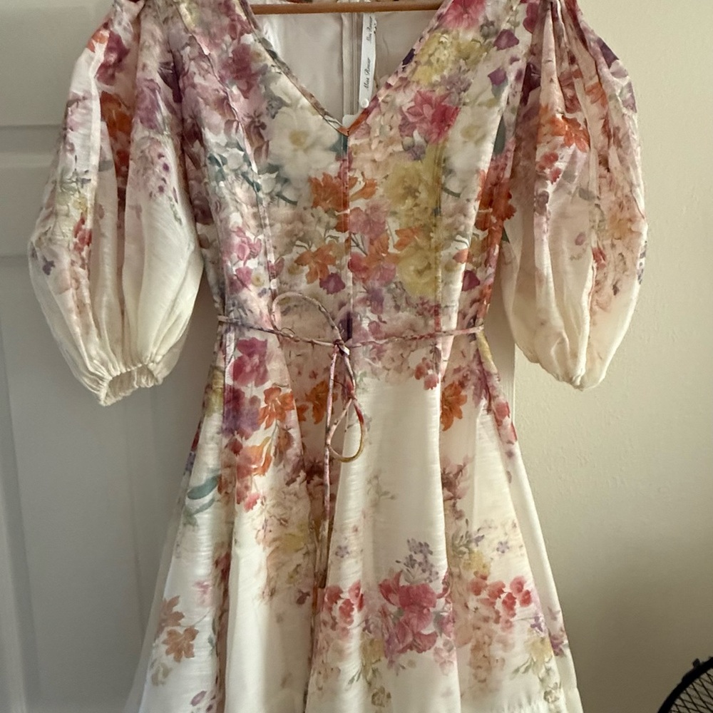 Floral V-Neck Puff Sleeve Mini Dress